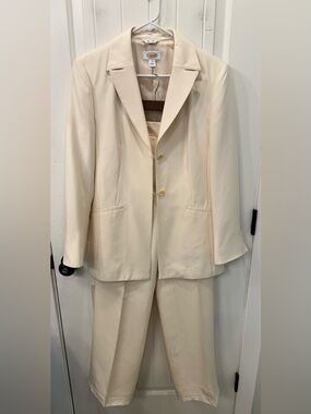 Talbots 100% Pure Silk Beige Cream Pants Suit Blazer Jacket (8) Pants (6)